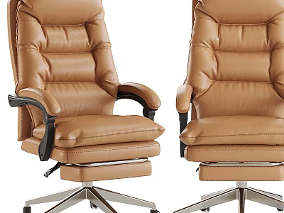 Modern Brown Leather Office Chair With High Back Armrests And Metal Base Wheels 3d model
