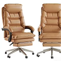 Modern Brown Leather Office Chair With High Back Armrests And Metal Base Wheels
