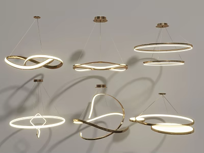 Modern Contemporary Chandeliers with Circular Curved Metal Frames and White Illumination 3d model