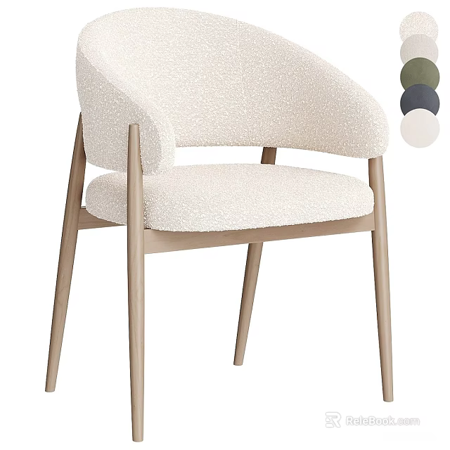 Modern Style Single Chair With Ivory Soft Textured Fabric Light Wooden Legs And Color Options 3d model 