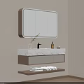 Modern Minimalist Bathroom Vanity With LED Mirror Marble Countertop Drawers And Towel Shelf