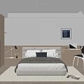 Modern Bedroom Interior With Bed Wardrobe Desk Chair And Window Curtains