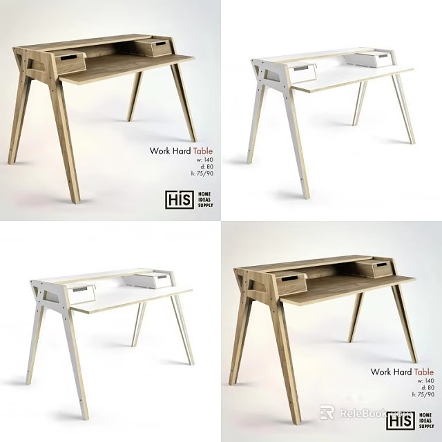 Work Hub Desk With Modern Design White And Wooden Finish Storage Drawers 3d model 