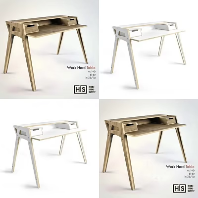 Work Hub Desk With Modern Design White And Wooden Finish Storage Drawers 3d model