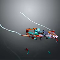 Futuristic Sci Fi Flying Vehicle With Long Glowing Trails And Vibrant Color Details