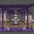 Elegant Grandiflora Shop Interior With Purple Display Shelves Marble Counters Green Plants And Ceiling Lighting