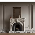 Ornate Fireplace With Paneled Walls Above Framed Mirror Mantel With Vase Figurine And Candlesticks