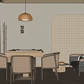 Modern Hotel Mahjong Room Interior With Mahjong Table Rattan Chairs And Pendant Lighting