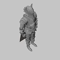 Ornate Medieval Metal Armor With Golden Decorations Helmet And Crimson Cloak