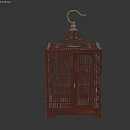 Brown Wooden Birdcage Furniture With Square Lattice Design And Metal Hook