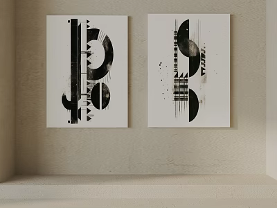 Black And White Abstract Wall Art Decor On Light Colored Wall 3d model