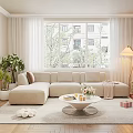 Cozy Living Room Interior With Beige L Shaped Sofa White Coffee Table Christmas Tree Gifts