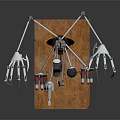 Mechanical Spider Creature With Metal Claws Red Components And Wooden Base 3d model