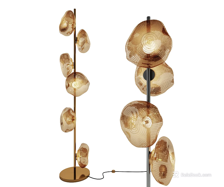 Modern Golden Floor Lamp With Multiple Circular Mesh Shades And Sleek Metal Stand 3d model 