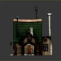 Fairy Tale Cottage Building With Green Roof Wooden Structure Small Windows Chimney And Weather Vane