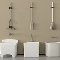 Contemporary Bathroom Accessories Featuring Wall Mounted Mop Broom Brush And White Buckets