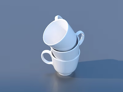 White Ceramic Cups Stacked Together for Daily Household Kitchen Use 3d model