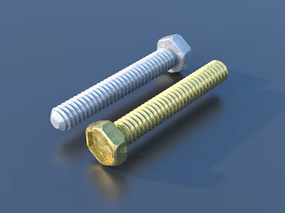 Silver And Gold Hex Head Threaded Bolts On Blue Surface Background 3d model