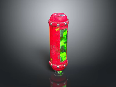 Scenic Outdoor View Featuring Red Fire Hydrant With Green Glass Rust And Shiny Reflection 3d model