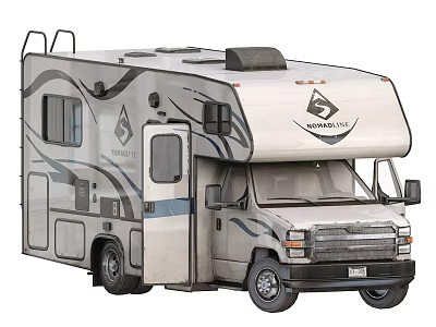 White and Gray Grand Tour RV With Roof Rack Side Stripes And Door Design 3d model