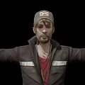 Game Movie Character In Cap Brown Jacket Red Shirt Light Pants Black Boots Arms Outstretched
