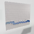 White Square Tiles Wall Decoration with Blue Wavy Section at the Bottom 3d model