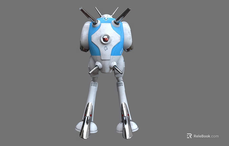 Blue And White Mechanical Robot Game Movie Character With Four Legs And Back Structures 3d model 