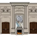 Classical Style TV Wall With Carved Details Columns And Marble Panel Fireplace 3d model