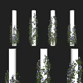 Lush Vines With Green Leaves And Purple Flowers Growing On White Decorative Columns