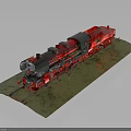 Detailed Red and Black Vintage Train Model Displayed on Textured Base With Rail Tracks