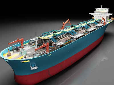 Large Oil Tanker Ship With Blue Red Hull And Orange Cranes On Deck 3d model