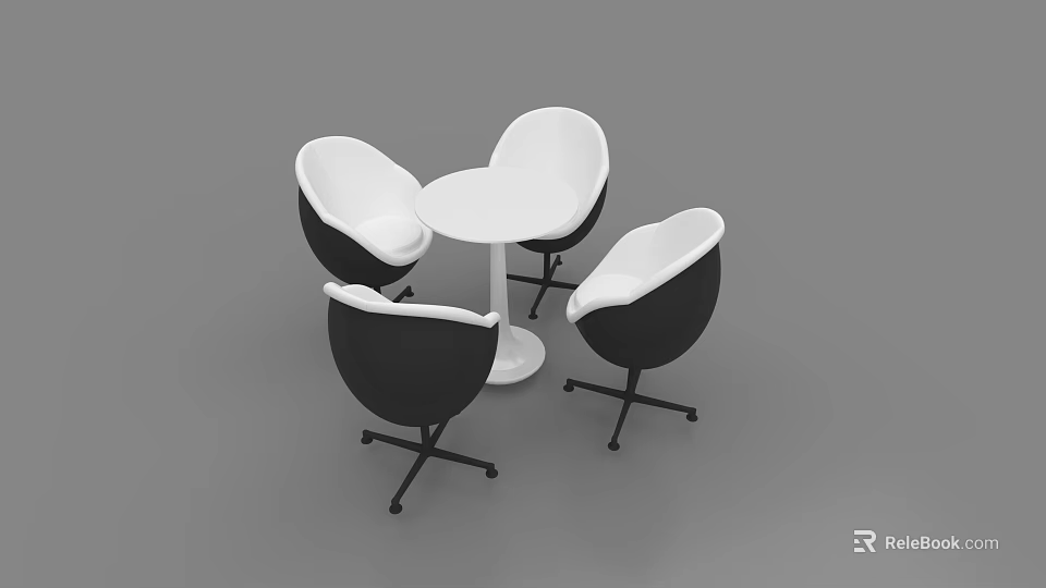 Modern Round Business Negotiation Table With Four Black White Swivel Chairs 3d model 