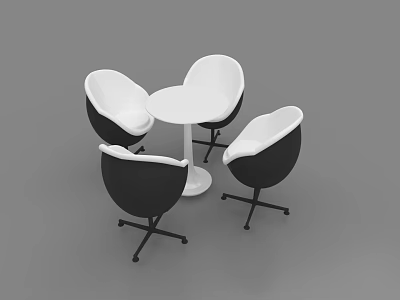Modern Round Business Negotiation Table With Four Black White Swivel Chairs 3d model