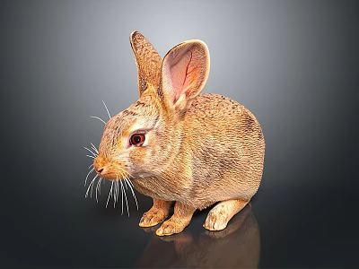 Realistic Rabbit Statue With Brown Fur Long Ears Red Eyes White Whiskers And Black Background 3d model