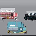 Colorful Commercial Food Trucks Including Ice Cream Vending And Mobile Street Service Vehicles