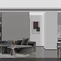 Modern Living and Dining Room Interior With Grey Sofa TV Wall Dining Table And Plants