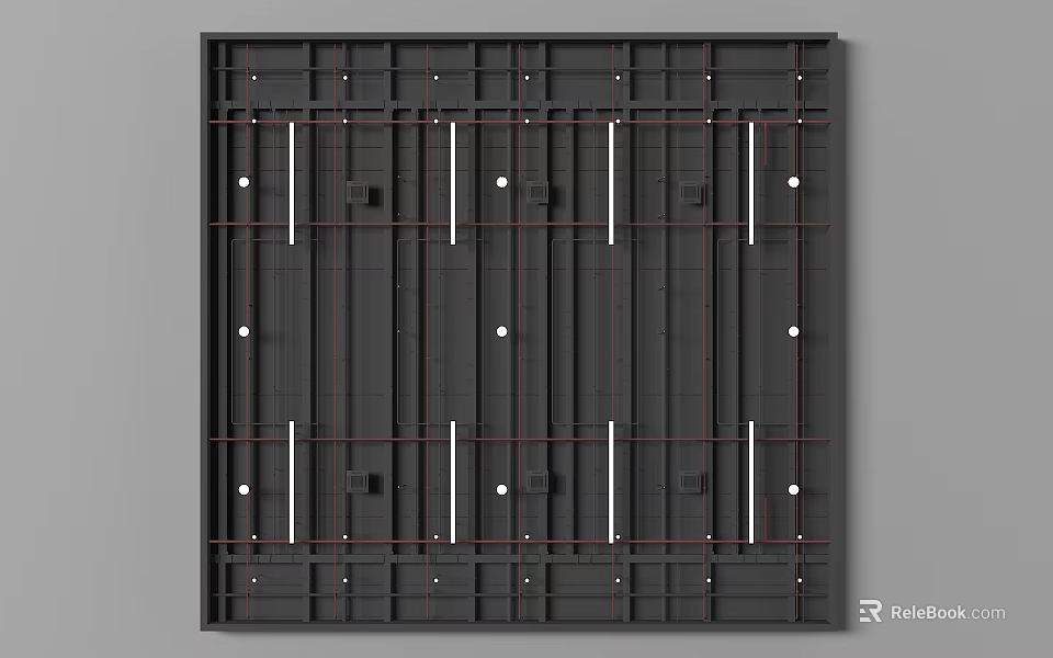 Modern Ceiling Design With Grid Structure And Sleek Grey Metal Panels 3d model 