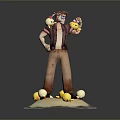 Man Holding Stuffed Toy With Yellow Object Surrounded By Small Chicks On White Base 3d model