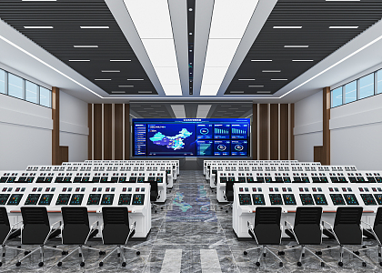 Modern monitoring room Command control room Dispatching command center Monitoring hall Command hall Office desks and chairs 3d model