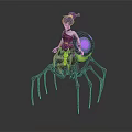 Purple Haired Character Riding On Spider Like Creature With Green Legs And Glowing Purple Back