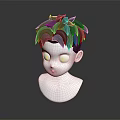 White Bust Head Model With Dark Layered Hair And Simple Outlined Facial Features