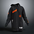 Black Long Sleeve Hoodie with Orange Accents Hooded Design Front Pocket and Logo Details