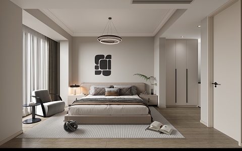 Simple black and white gray bedroom 3d model