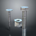 Shiny Metal Hex Head Screws And Hex Nuts On Reflective Black Surface