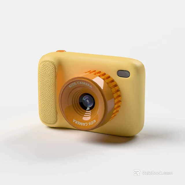 Cute Yellow Children's Camera With YOUCANTAKE Lens And Portable Design 3d model 