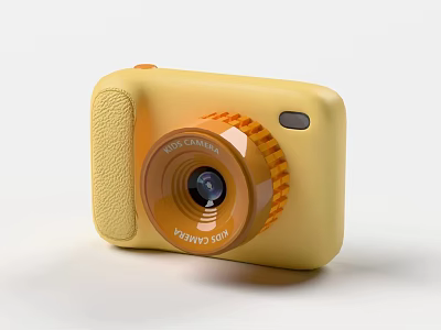 Cute Yellow Children's Camera With YOUCANTAKE Lens And Portable Design 3d model