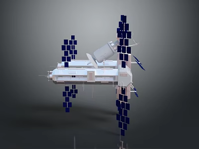 Detailed Space Station Model With Blue Solar Panels And Modular Structure 3d model