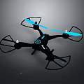 Black Drone With Four Blue Propellers And Circular Logo On Gray Background 3d model