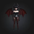 Fantasy Demon Female Character With Bat Wings Black Leather Corset And Dark Background