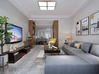 Modern Spacious Open Plan Living And Dining Room With Cozy Stylish Home Interior Design 3d model